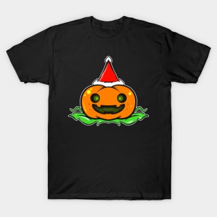 Cute Pumpkin with Santa Hat Christmas Halloween Hallowxmas T-Shirt